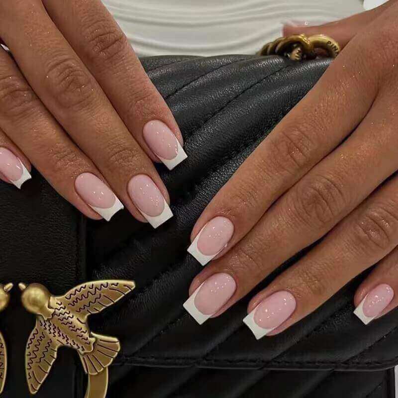 Short Fake Nails Pink Press on Nails Matte False Nails with Gold Glitter  Designs Full Cover