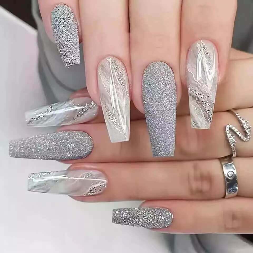 NAIL ART Silver Artificial Nails silver - Price in India, Buy NAIL ART  Silver Artificial Nails silver Online In India, Reviews, Ratings & Features  | Flipkart.com